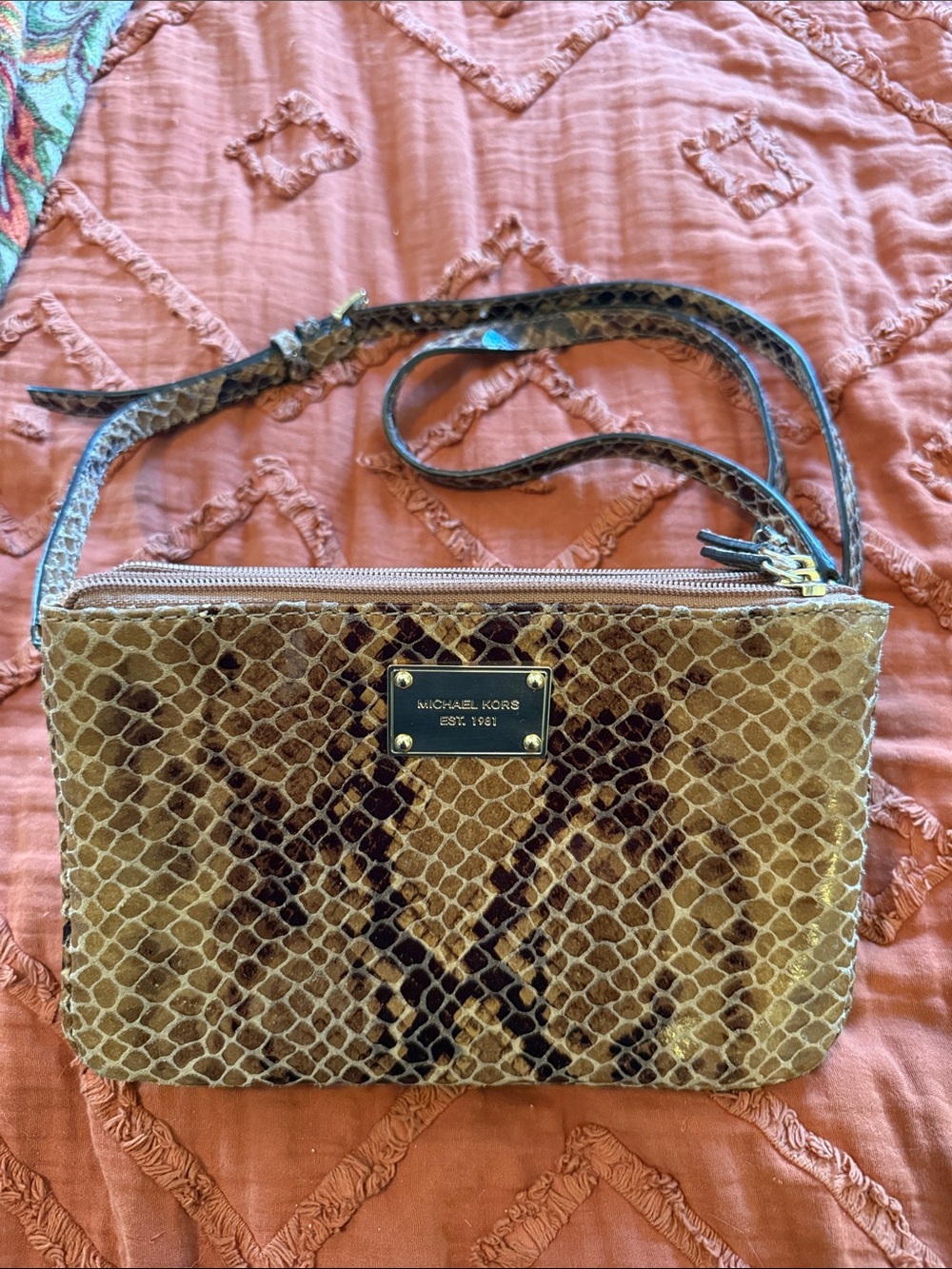Michael Kors Brown Snake-Print Crossbody Bag
